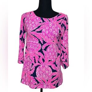 Lilly Pulitzer Waverly Top Bright Navy Coco Safari Print‎ Size XS Resort Preppy